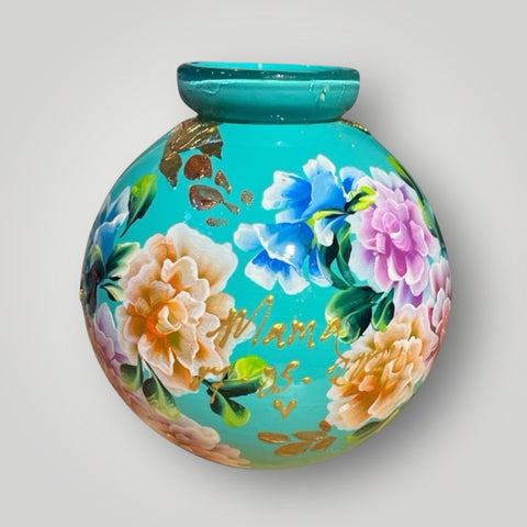 klein huisje | Turquoise met bloemen |