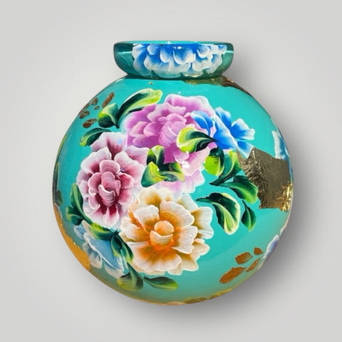 klein huisje | Turquoise met bloemen |