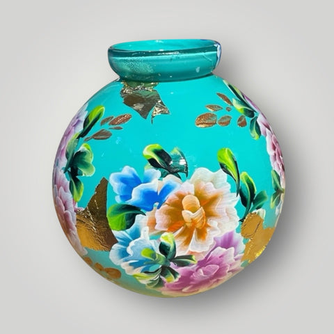 klein huisje | Turquoise met bloemen |