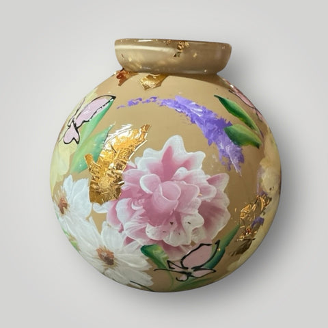 klein huisje | Licht kasmir met bloemen en een vogeltje |