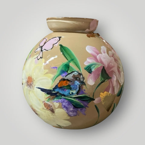 klein huisje | Licht kasmir met bloemen en een vogeltje |