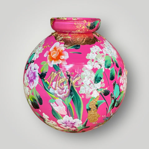 klein huisje | Fuchsia met bloemen en vlinders |