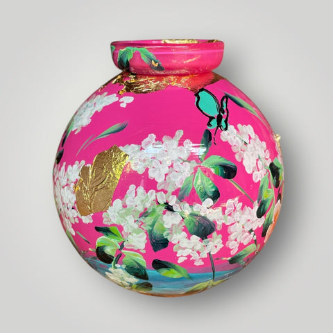 klein huisje | Fuchsia met bloemen en vlinders |