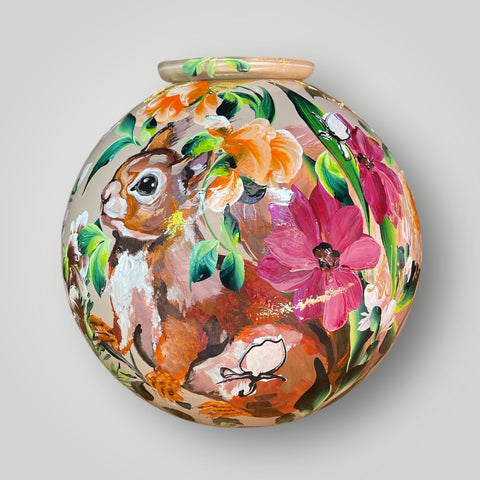 groot huisje | Licht kasmir met bloemen, eekhoorn en roodborstje |