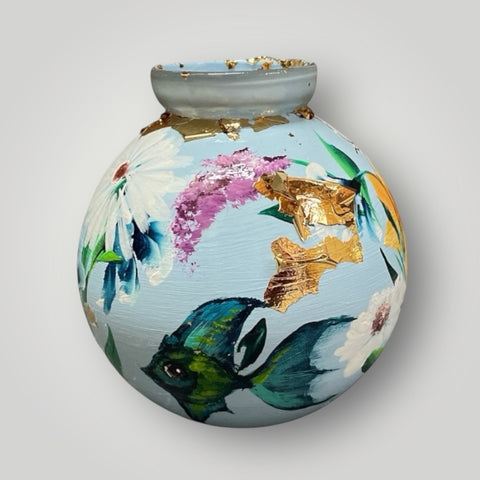 klein huisje | Licht blauw met bloemen |
