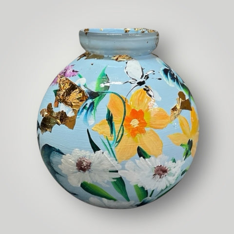 klein huisje | Licht blauw met bloemen |