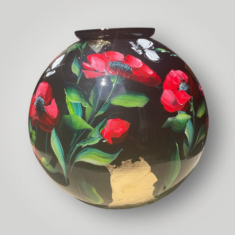 groot huisje | Zwart bloemen klaprozen |