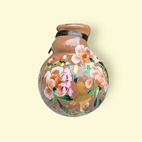 Het vaasje | Witte en roze bloemen bruin |
