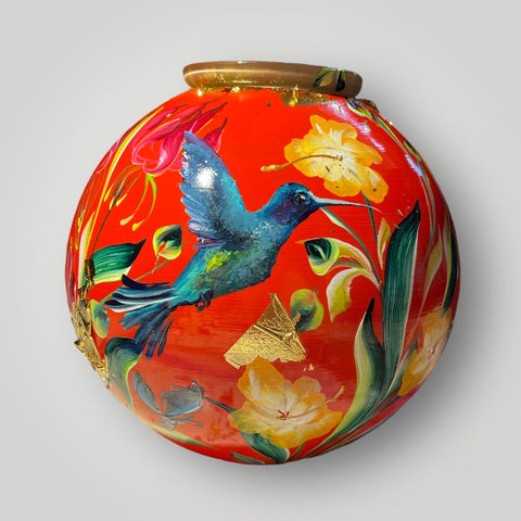 groot huisje | Rood met vogels en oriëntaalse bloemen |