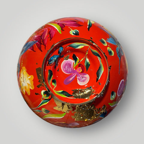 groot huisje | Rood met vogels en oriëntaalse bloemen |