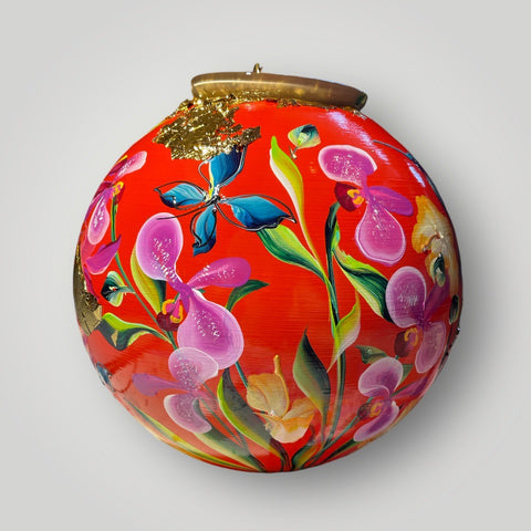 groot huisje | Rood met vogels en oriëntaalse bloemen |