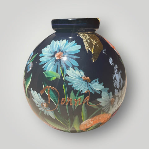 klein huisje | Donker blauw bloemen |