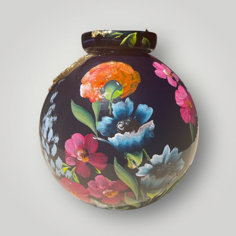 klein huisje | Donker blauw bloemen |