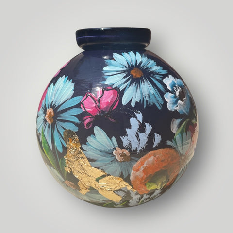 klein huisje | Donker blauw bloemen |