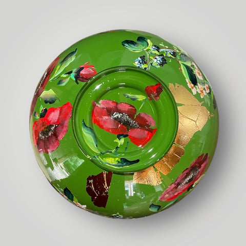 groot huisje |  Groen bloemen klaprozen roodborst |