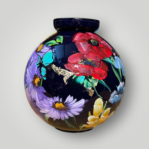 klein huisje | Zwart met bloemen |